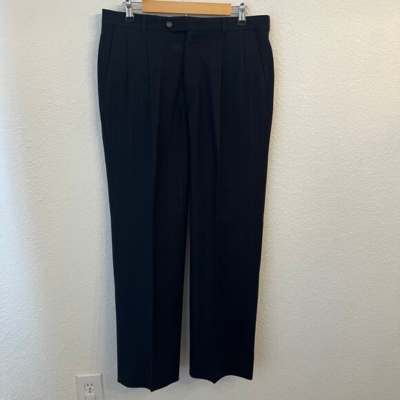 Vintage Evan Picone Suit 41R 34W Wool Double Breasted Navy Chalk Stripe Pleated - Picture 12 of 16